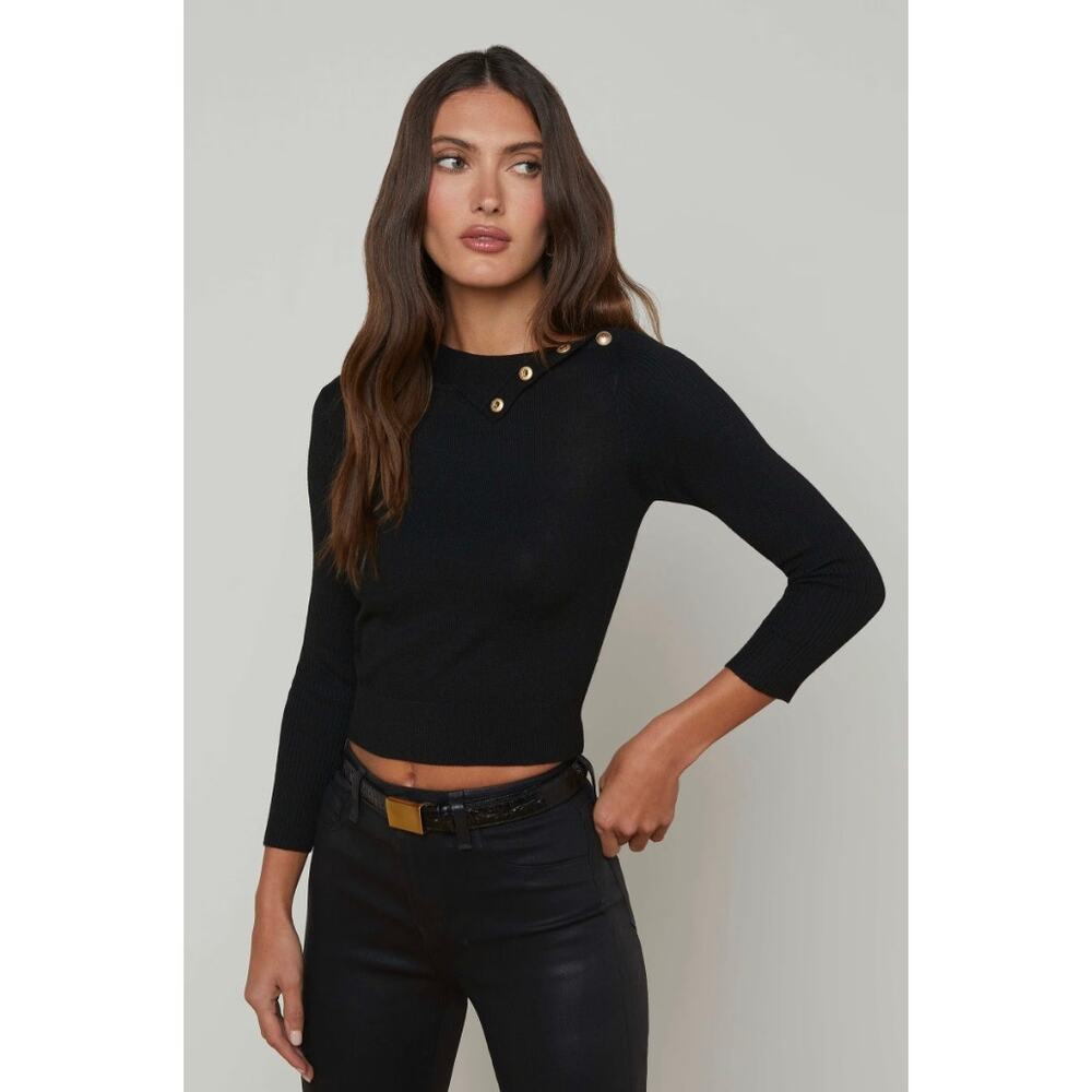 L'Agence Kamdyn Cropped Mock Neck Sweater Black XXS